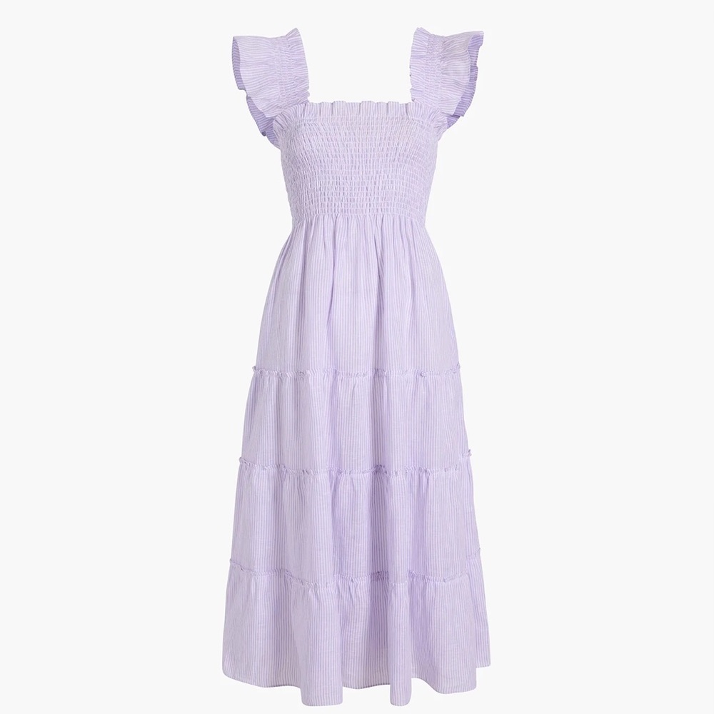 Hill House Home Ellie Nap Dress in Lilac Stripe Linen S NWT